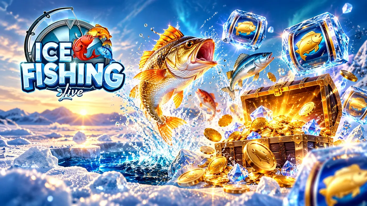Chest overflowing with gold coins on the ice