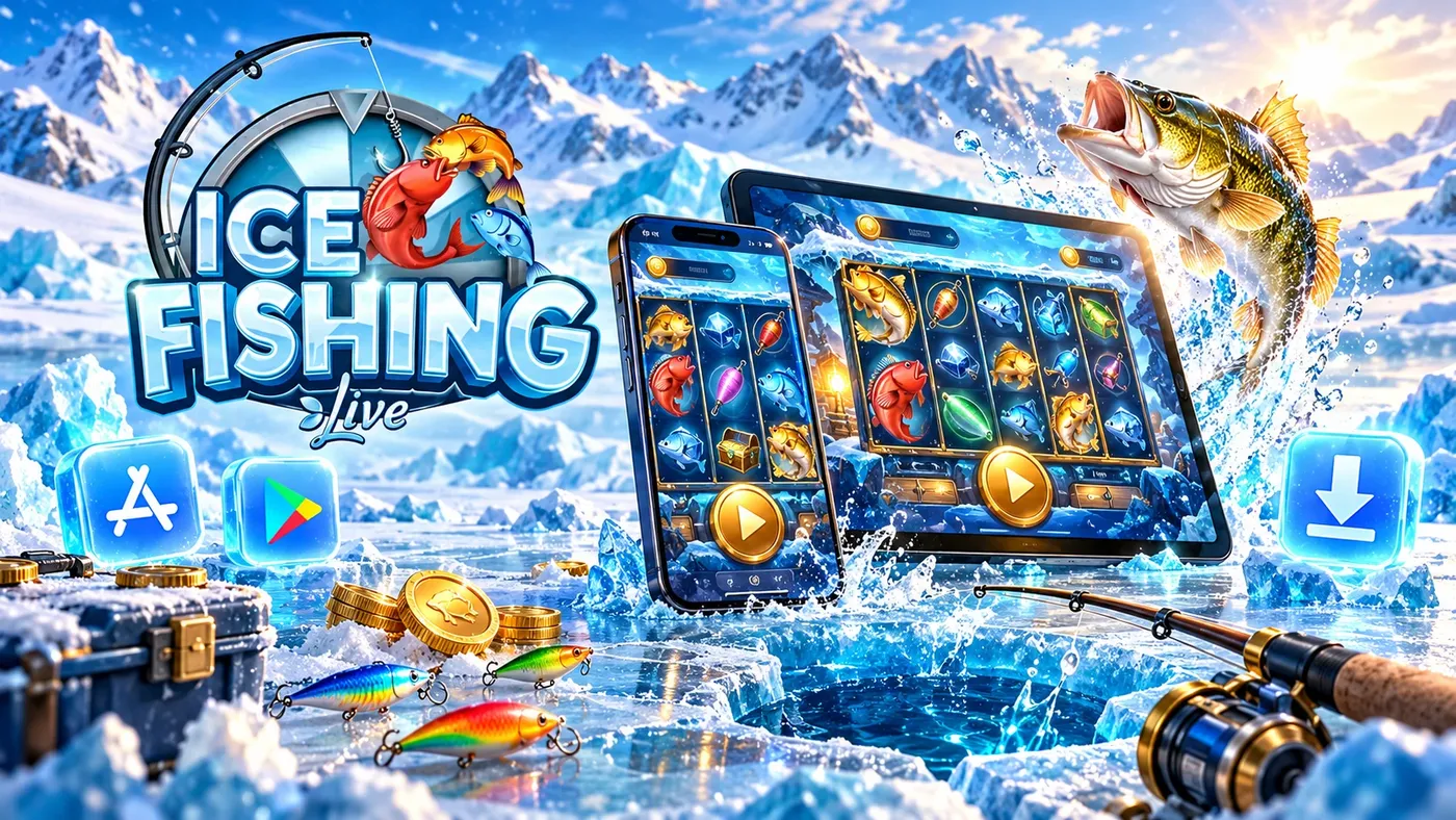 Phone and tablet with game screens and app store icons
