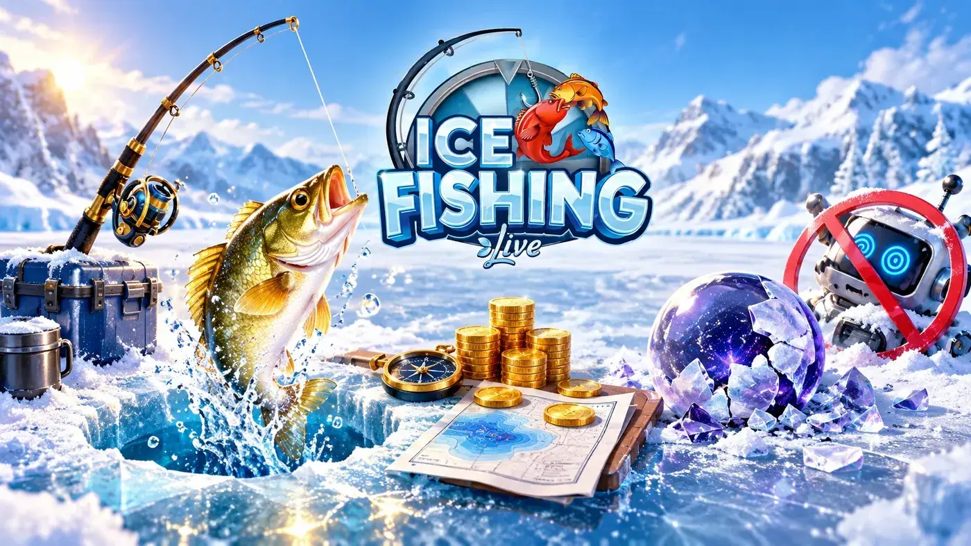 Gold coins, a compass and a map with a stop sign on the ice