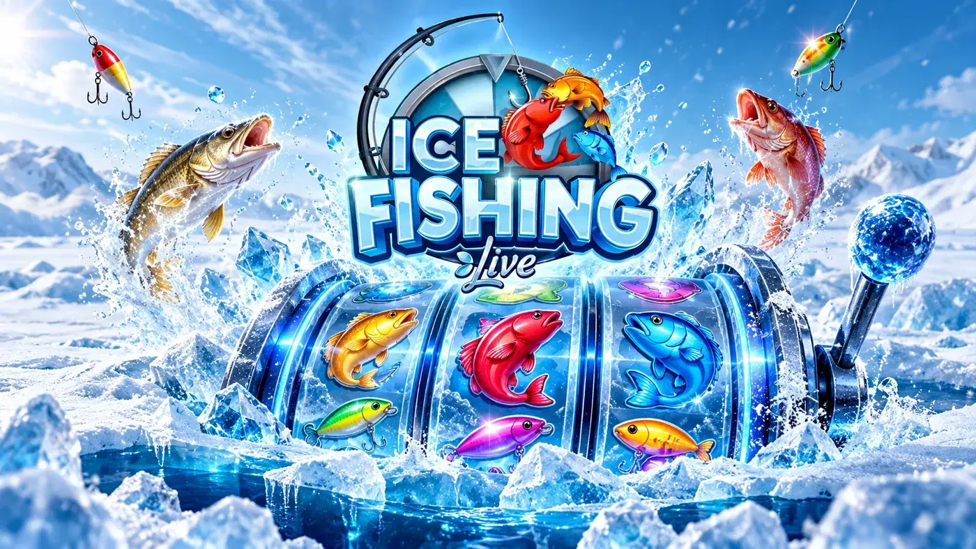 Fish-themed slot machine with a lever and a jumping fish